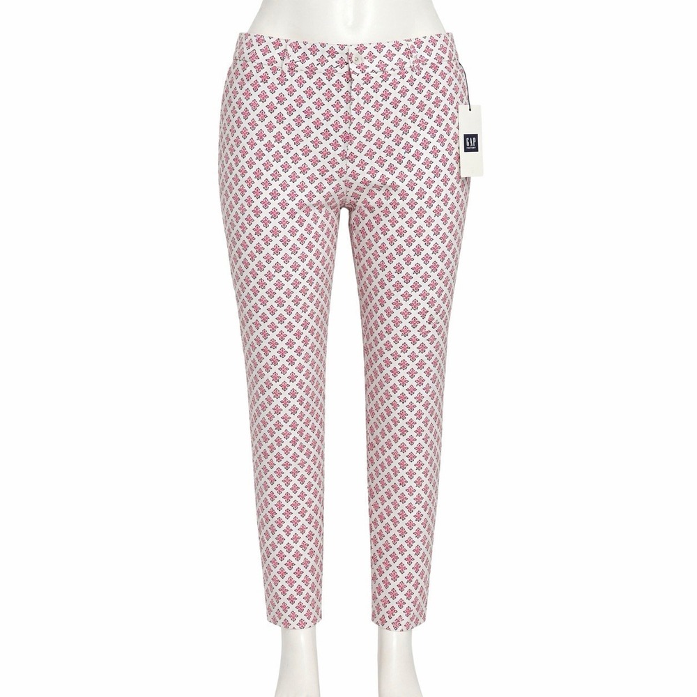 Gap Women's Slim City Ankle Pants Size 8‎ White Pink Print NEW Factory Stretch